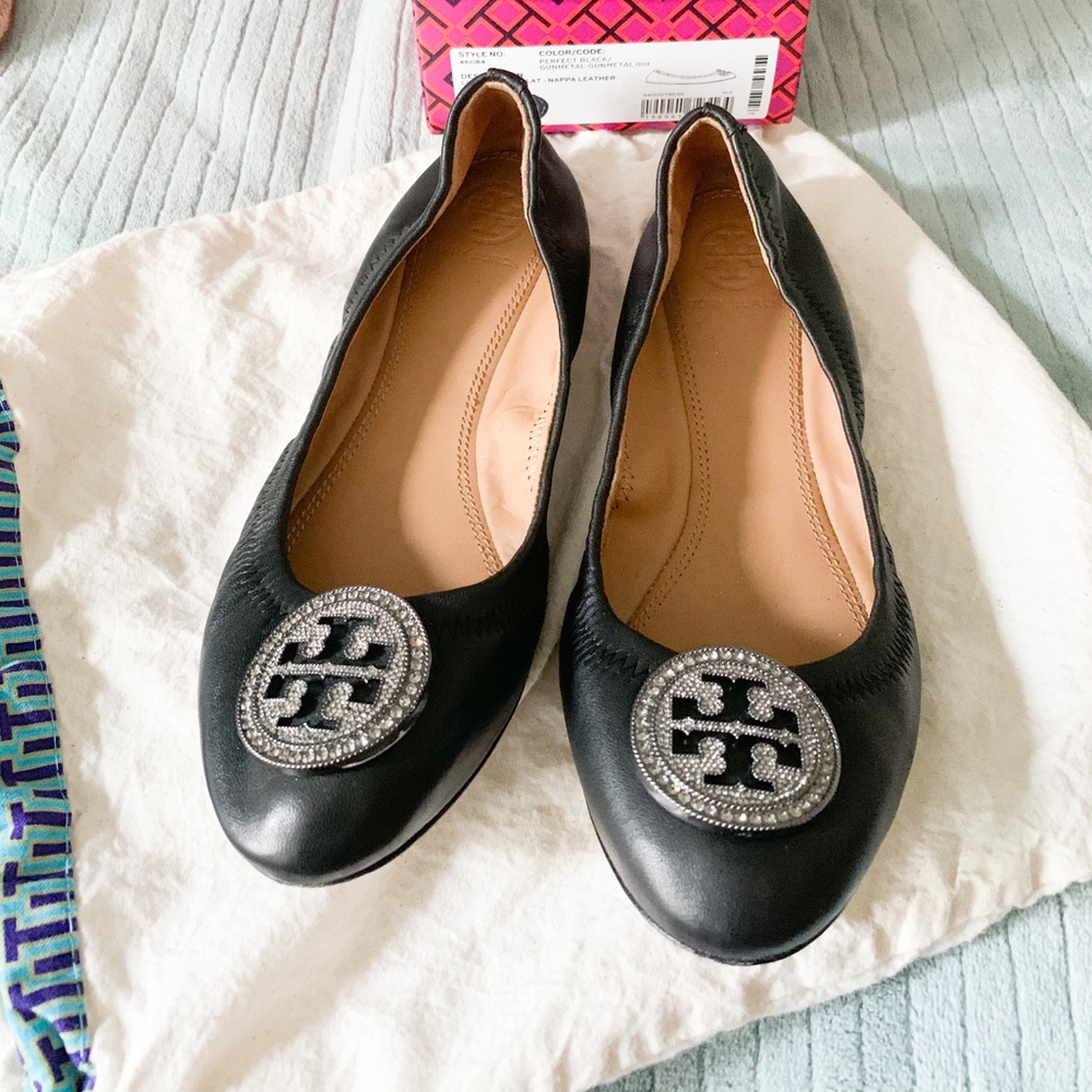 Black leather flats